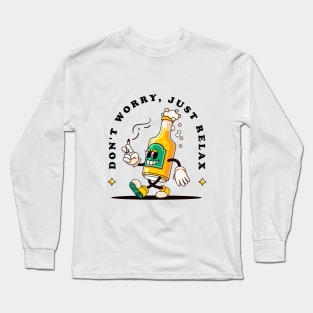 Don't worry, the retro cartoon mascot of a bottle of beer walks casually while carrying a cigarette Long Sleeve T-Shirt